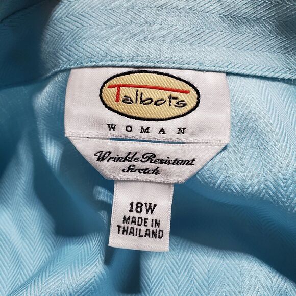 Talbots Herringbone Button up Blouse Size 18W Wrinkle Resistant Stretch Lastol - Picture 8 of 9